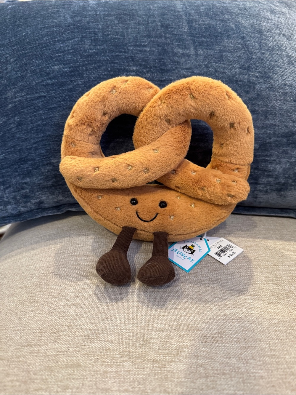 Jellycat Caramel Brown Pretzel Plush with Dark Brown Legs from FAO Schwarz